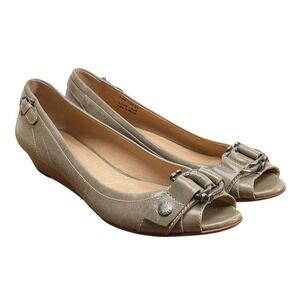 FRYE Peep Toe Tan Leather Wedge Sandals Women's Size 7.5 M